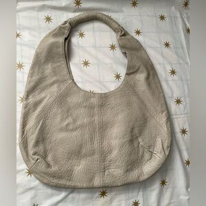 ANTHROPOLOGIE Pebbled Leather Slouchy Shoulder Bag - Cream